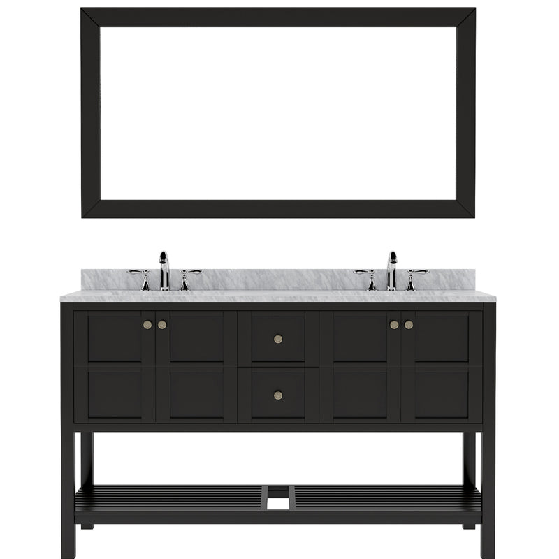 Modern Fittings Winterfell 60" Double Bath Vanity in Espresso with White Marble Top and Square Sinks Faucets