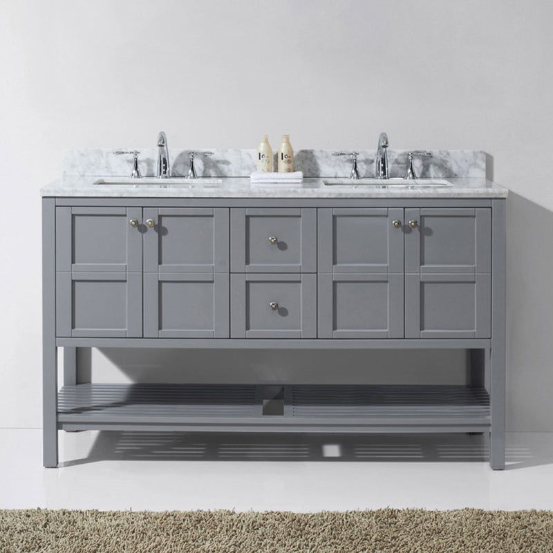 Modern Fittings Winterfell 60" Double Bath Vanity with White Marble Top and Square Sinks