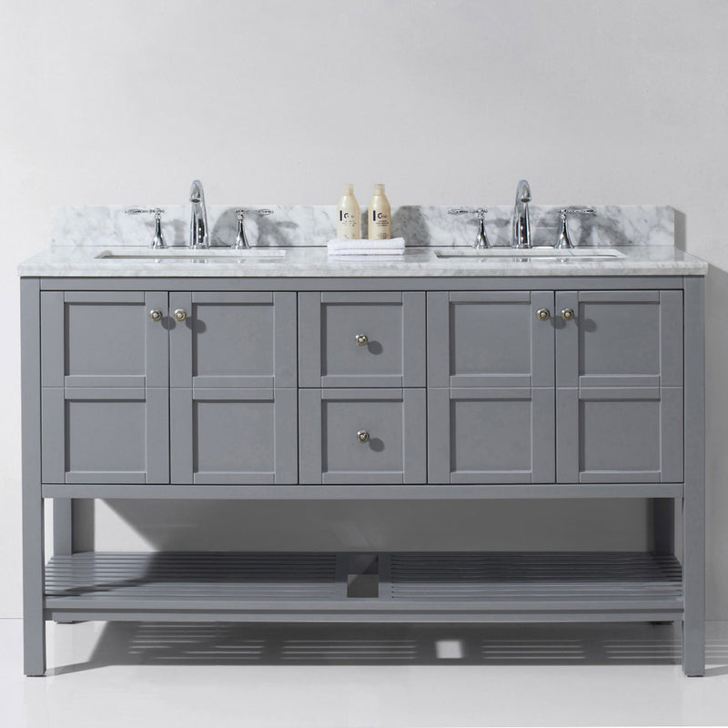 Modern Fittings Winterfell 60" Double Bath Vanity with White Marble Top and Square Sinks