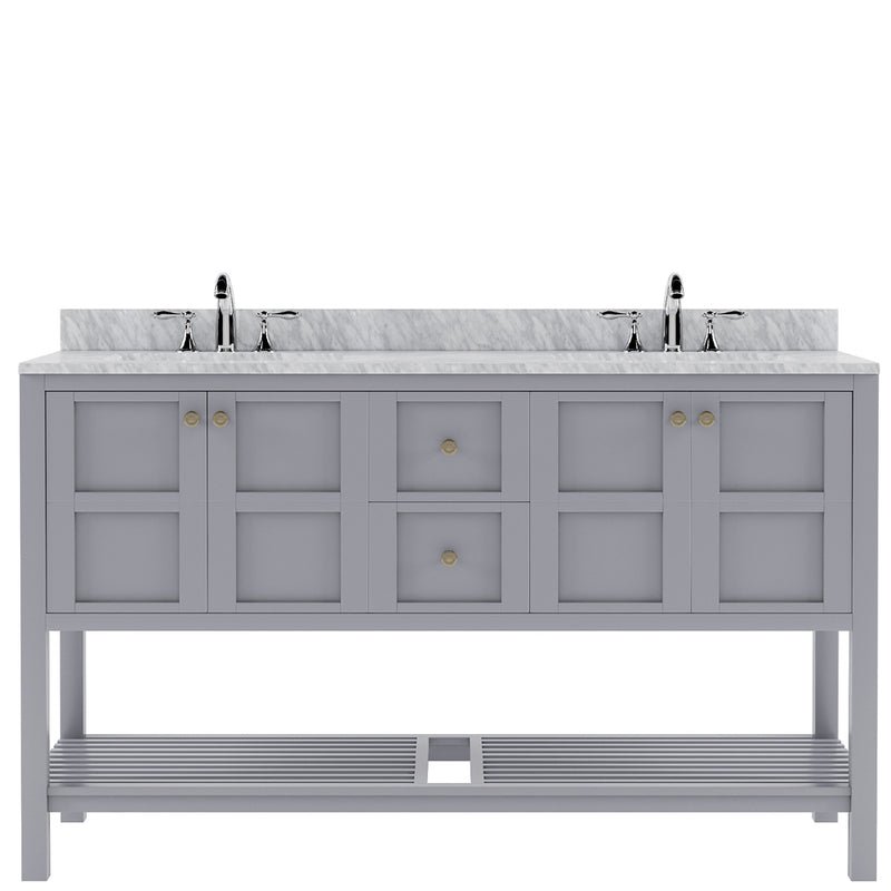 Modern Fittings Winterfell 60" Double Bath Vanity with White Marble Top and Square Sinks