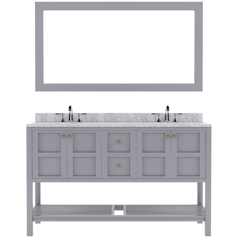 Modern Fittings Winterfell 60" Double Bath Vanity with White Marble Top and Square Sinks