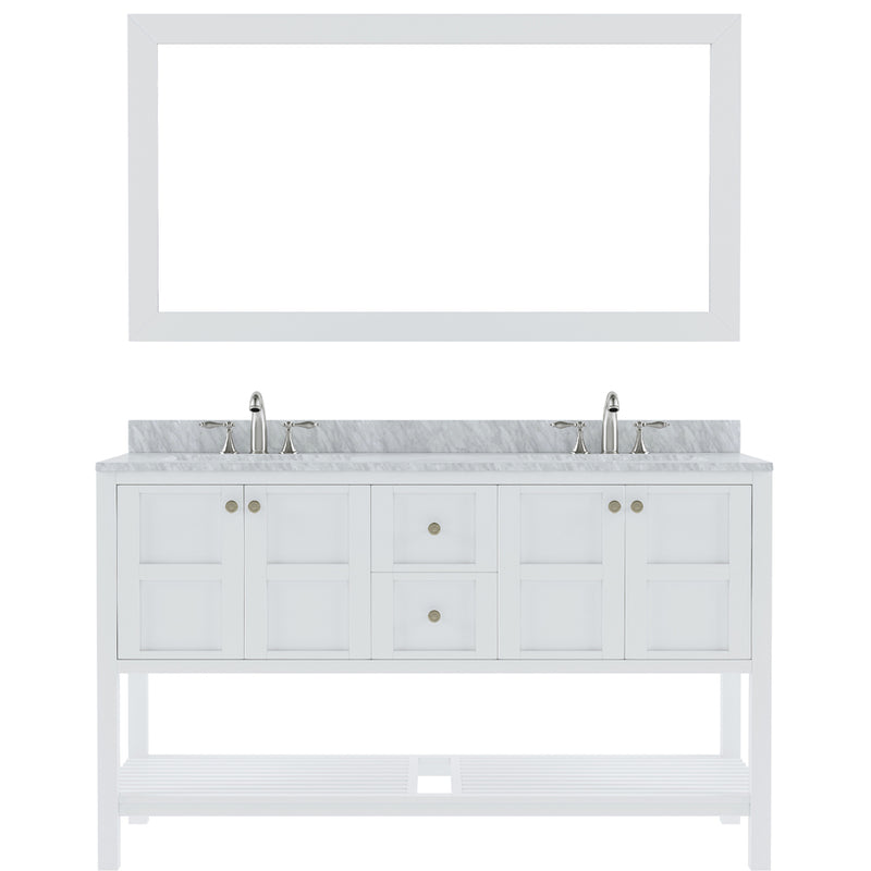 Modern Fittings Winterfell 60" Double Bath Vanity in Espresso with White Marble Top and Square Sinks Faucets