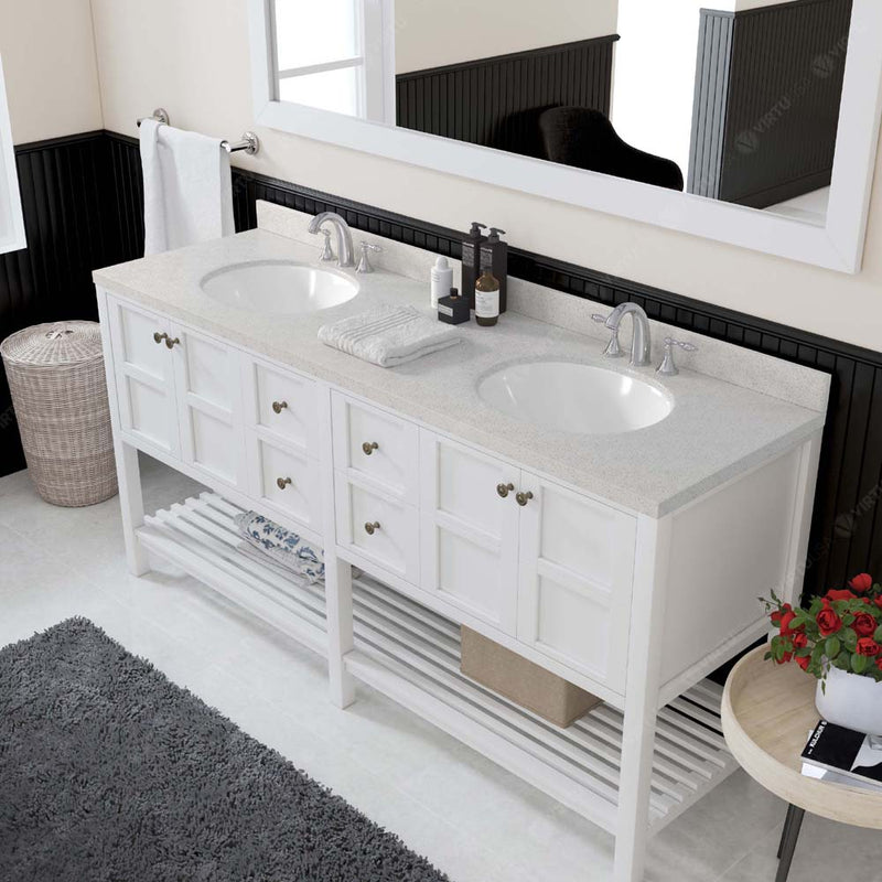 Modern Fittings Winterfell 72" Double Bath Vanity with Dazzle Quartz Top and Round Sinks Nickel Faucets