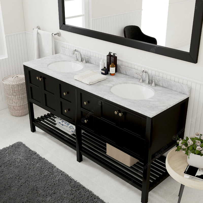 Modern Fittings Winterfell 72" Double Bath Vanity with White Marble Top and Round Sinks