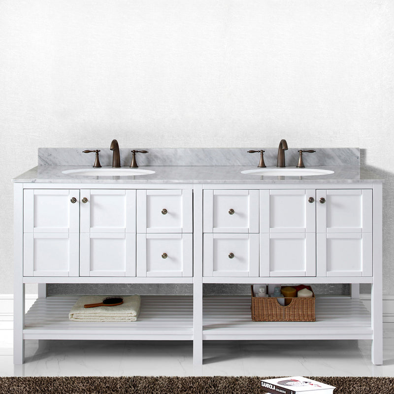 Modern Fittings Winterfell 72" Double Bath Vanity with White Marble Top and Round Sinks