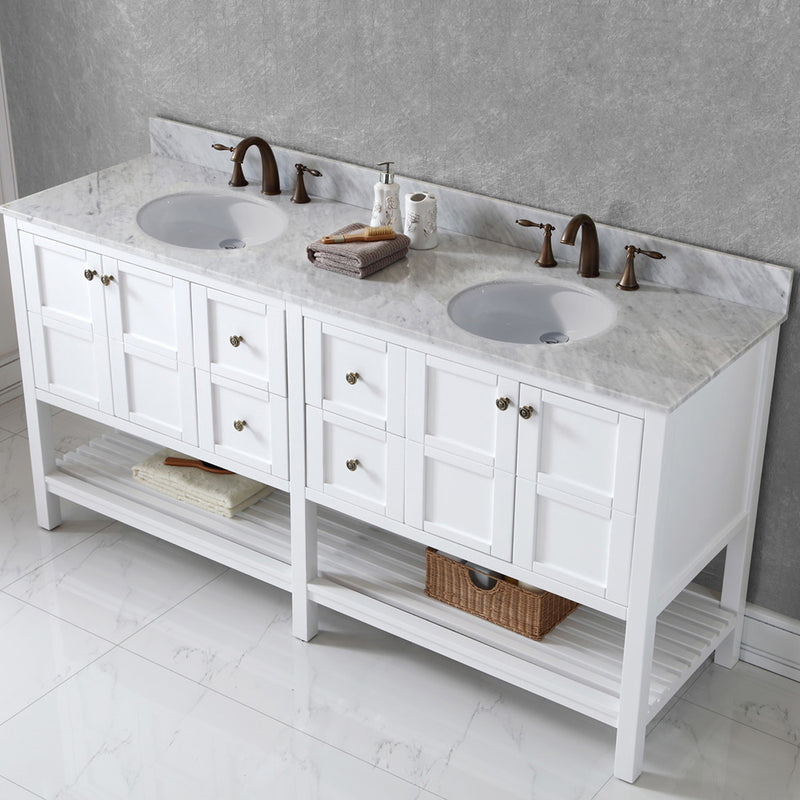 Modern Fittings Winterfell 72" Double Bath Vanity with White Marble Top and Round Sinks