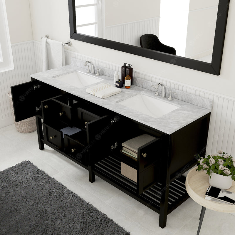 Modern Fittings Winterfell 72" Double Bath Vanity with White Marble Top and Square Sinks Nickel Faucets