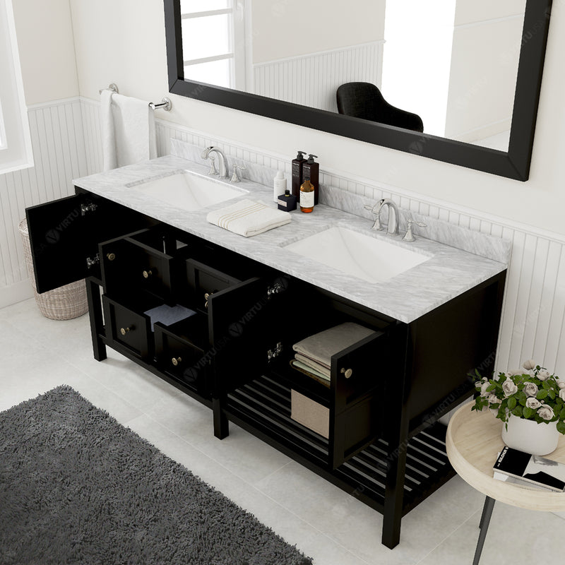 Modern Fittings Winterfell 72" Double Bath Vanity with White Marble Top and Square Sinks