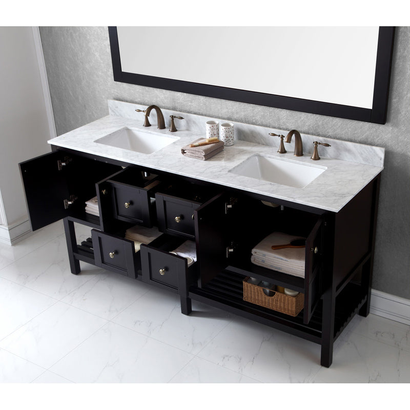 Modern Fittings Winterfell 72" Double Bath Vanity with White Marble Top and Square Sinks Nickel Faucets