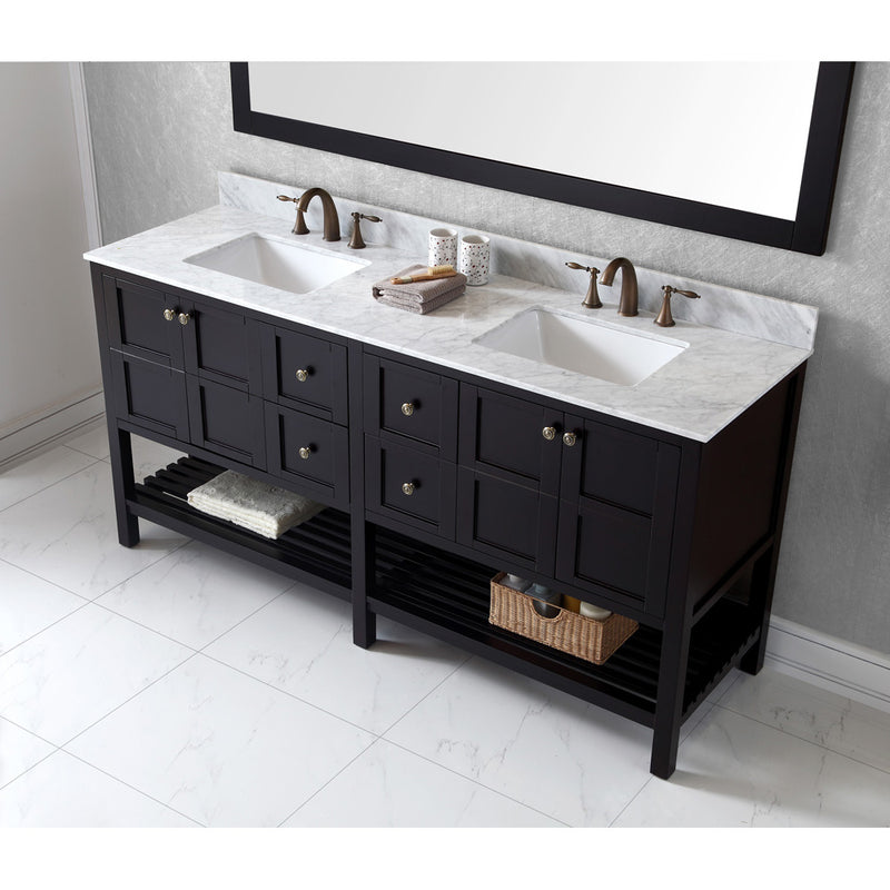 Modern Fittings Winterfell 72" Double Bath Vanity with White Marble Top and Square Sinks Nickel Faucets