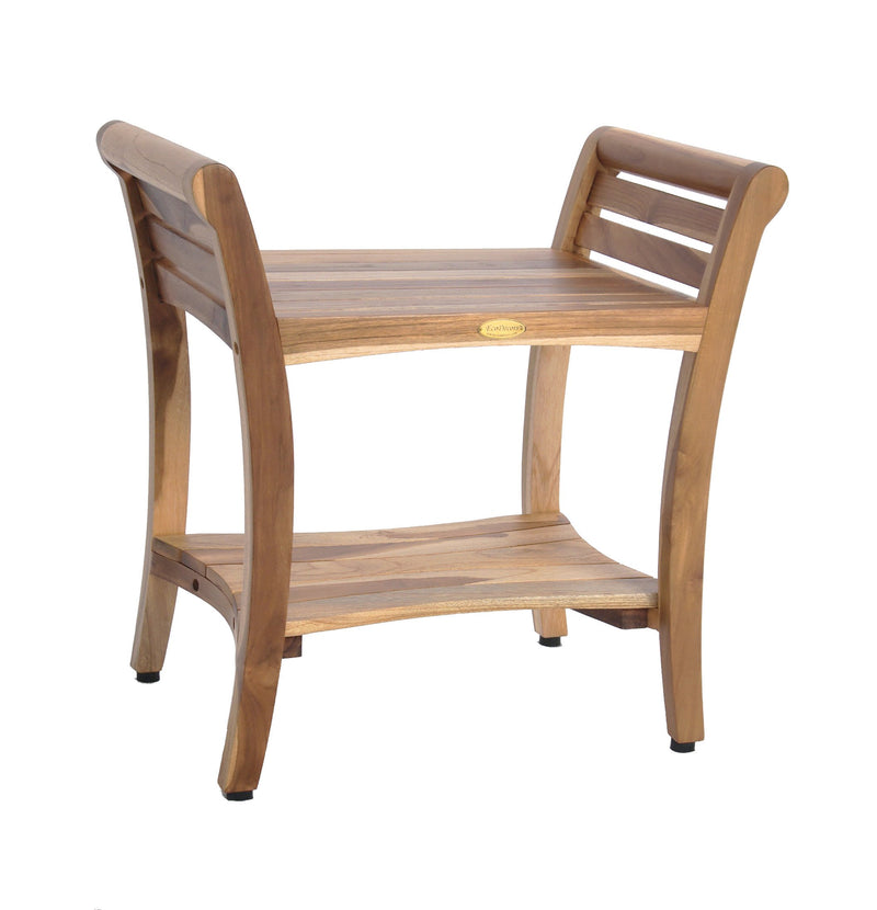 EcoDecor EarthyTeak Symmetry 24" Teak Shower Bench with Shelf and LiftAide Arms