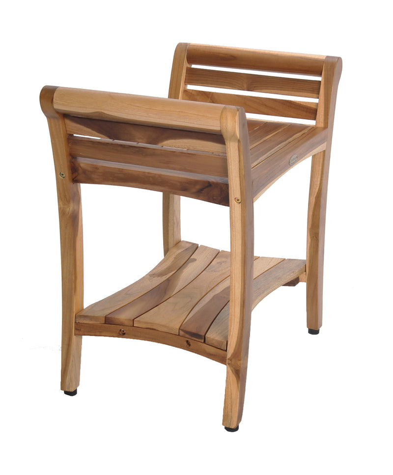 EcoDecor EarthyTeak Symmetry 24" Teak Shower Bench with Shelf and LiftAide Arms