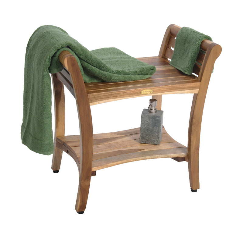 EcoDecor EarthyTeak Symmetry 24" Teak Shower Bench with Shelf and LiftAide Arms