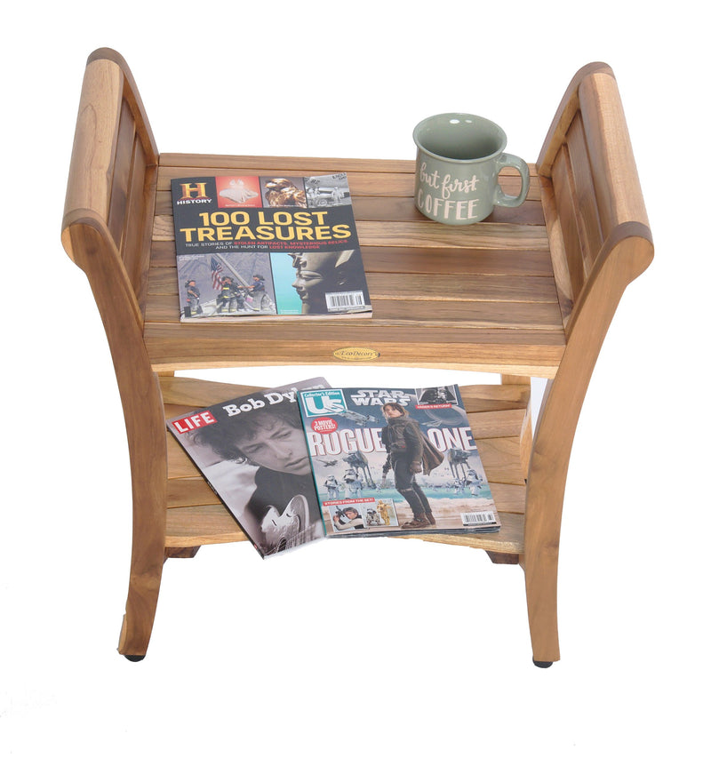 EcoDecor EarthyTeak Symmetry 24" Teak Shower Bench with Shelf and LiftAide Arms
