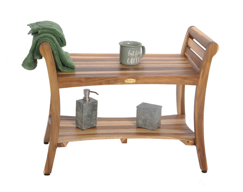 EcoDecor EarthyTeak Symmetry 29" Teak Shower Bench with Shelf and LiftAide Arms