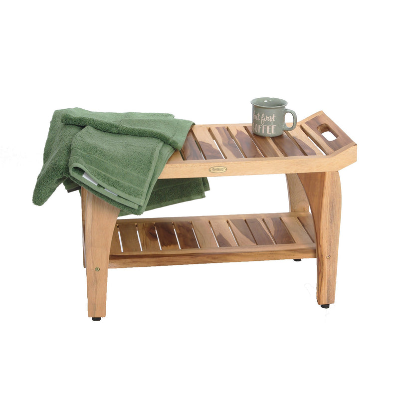 EcoDecor EarthyTeak Tranquility 29" Teak Shower Bench with Shelf