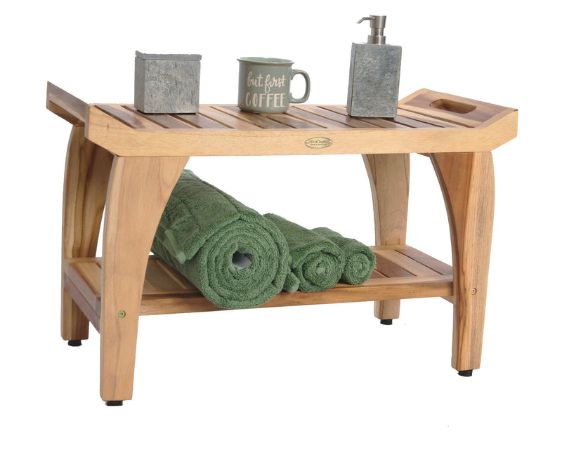 EcoDecor EarthyTeak Tranquility 29" Teak Shower Bench with Shelf