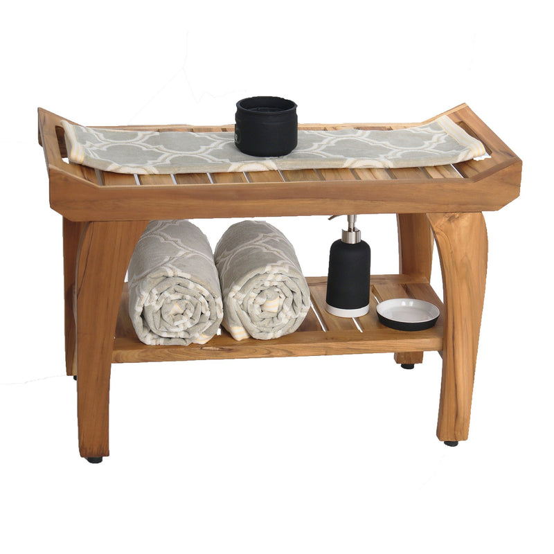 EcoDecor EarthyTeak Tranquility 29" Teak Shower Bench with Shelf