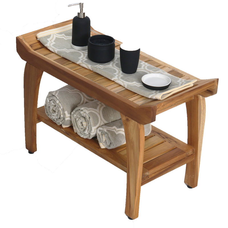 EcoDecor EarthyTeak Tranquility 29" Teak Shower Bench with Shelf
