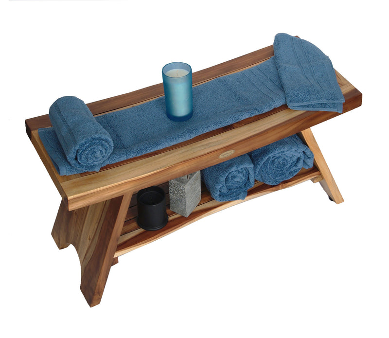 EcoDecor EarthyTeak Serenity 35" Eastern Style Shower Bench with Shelf