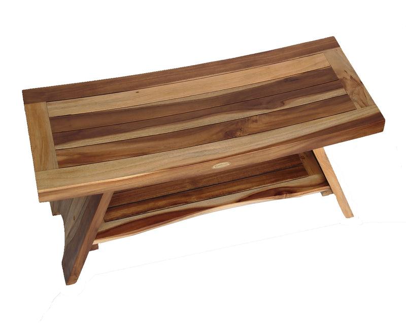 EcoDecor EarthyTeak Serenity 35" Eastern Style Shower Bench with Shelf