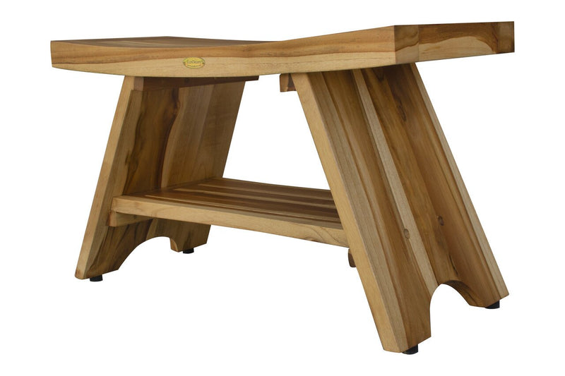 EcoDecors Serenity 35" Teak Wood Shower Bench with Shelf in EarthyTeak Finish