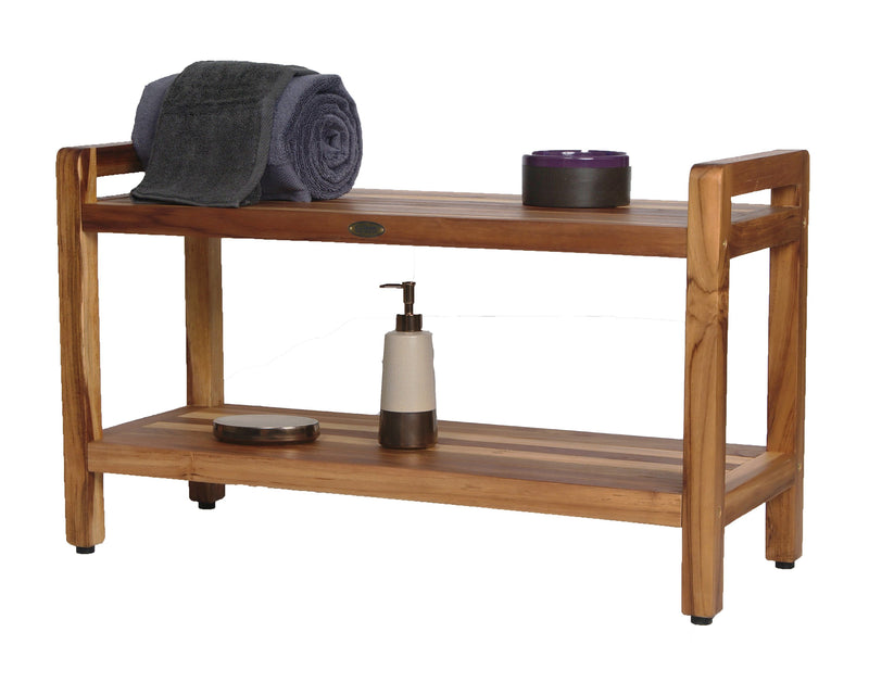 EcoDecor EarthyTeak Classic 35" Shower Bench with Shelf and LiftAide Arms