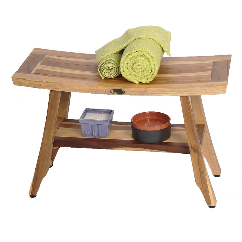 EcoDecor EarthyTeak Satori 28" Teak Shower Bench with Shelf