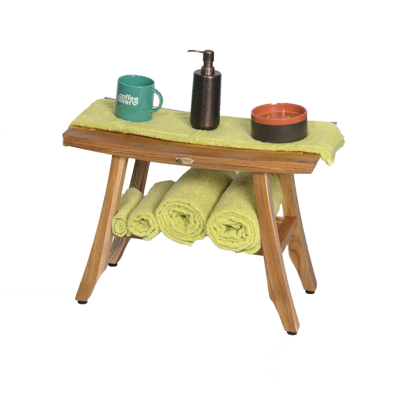 EcoDecor EarthyTeak Satori 24" Teak Shower Bench with Shelf