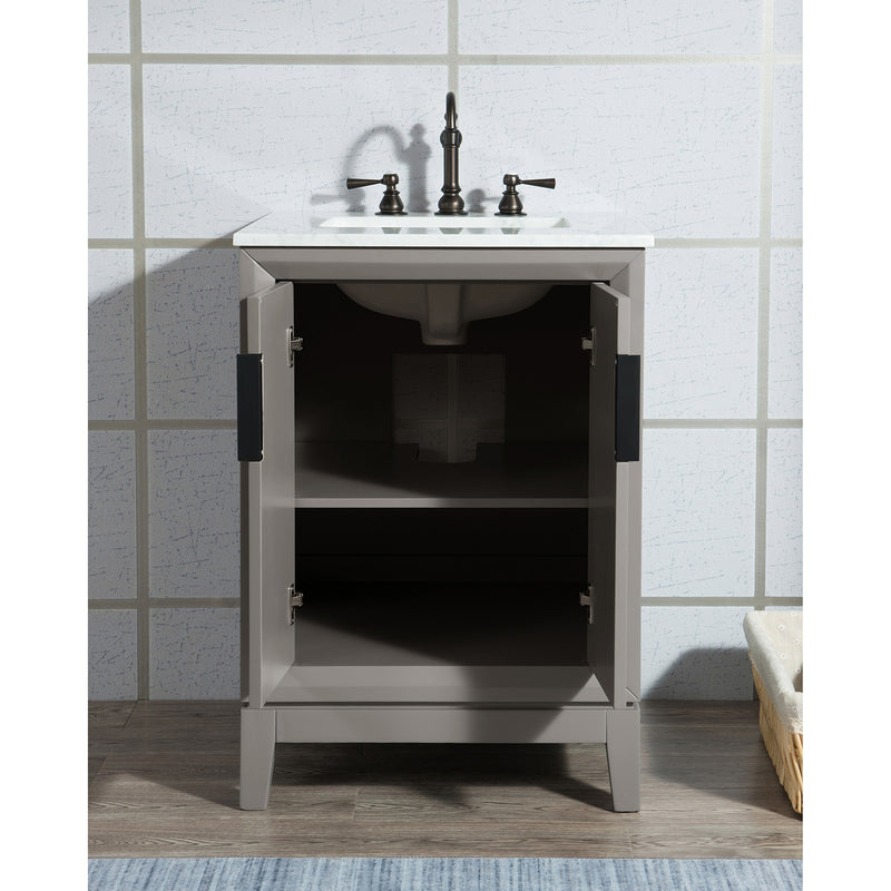 Water Creation Elizabeth 24" Single Sink Carrara White Marble Vanity In Cashmere Gray with Matching Mirror and F2-0012-03-TL Lavatory Faucet EL24CW03CG-R21TL1203