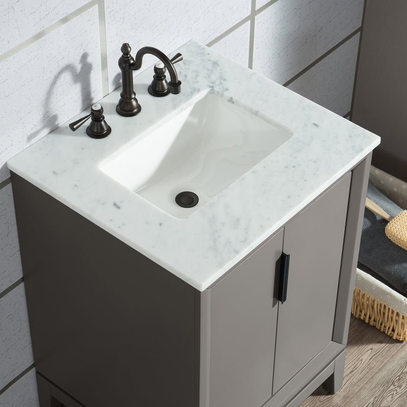 Water Creation Elizabeth 24" Single Sink Carrara White Marble Vanity In Cashmere Gray with F2-0012-03-TL Lavatory Faucet EL24CW03CG-000TL1203