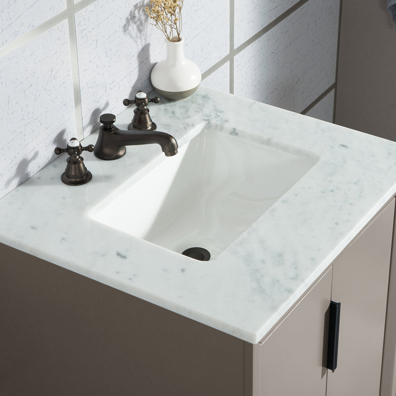 Water Creation Elizabeth 24" Single Sink Carrara White Marble Vanity In Cashmere Gray with F2-0009-03-BX Lavatory Faucet EL24CW03CG-000BX0903