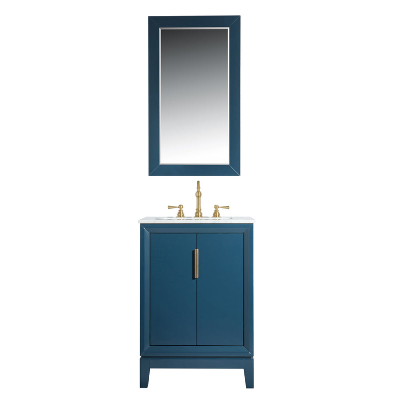 Water Creation Elizabeth 24" Single Sink Carrara White Marble Vanity In Monarch Blue with Matching Mirror and F2-0012-06-TL Lavatory Faucet EL24CW06MB-R21TL1206