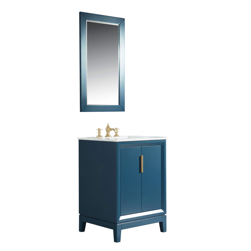 Water Creation Elizabeth 24" Single Sink Carrara White Marble Vanity In Monarch Blue with Matching Mirror and F2-0013-06-FX Lavatory Faucet EL24CW06MB-R21FX1306