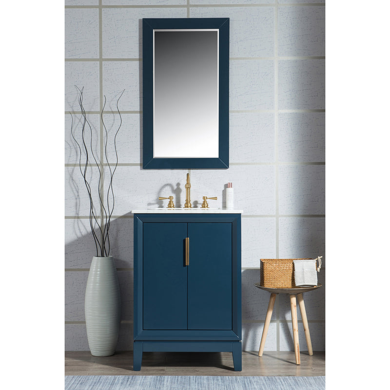 Water Creation Elizabeth 24" Single Sink Carrara White Marble Vanity In Monarch Blue with Matching Mirror and F2-0012-06-TL Lavatory Faucet EL24CW06MB-R21TL1206