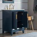 Water Creation Elizabeth 24" Single Sink Carrara White Marble Vanity In Monarch Blue with Matching Mirror EL24CW06MB-R21000000