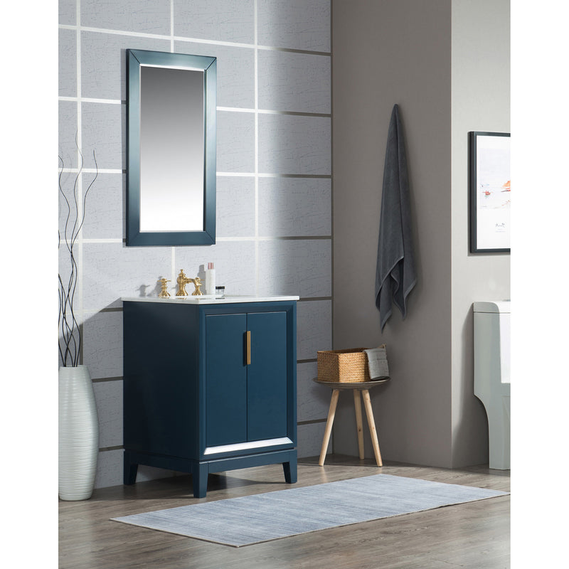 Water Creation Elizabeth 24" Single Sink Carrara White Marble Vanity In Monarch Blue with F2-0013-06-FX Lavatory Faucet EL24CW06MB-000FX1306