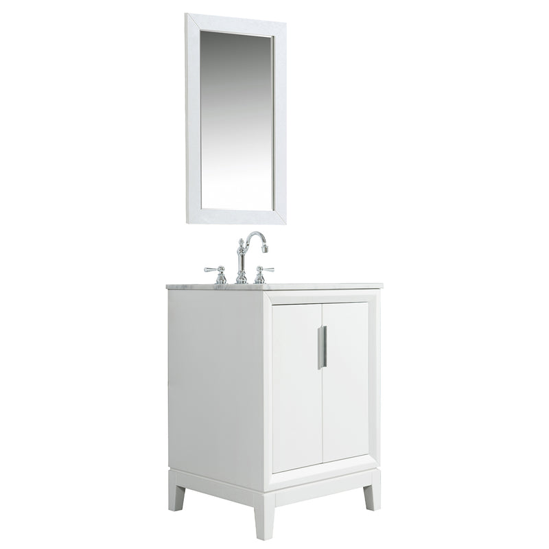 Water Creation Elizabeth 24" Single Sink Carrara White Marble Vanity In Pure White with Matching Mirror and F2-0012-01-TL Lavatory Faucet EL24CW01PW-R21TL1201