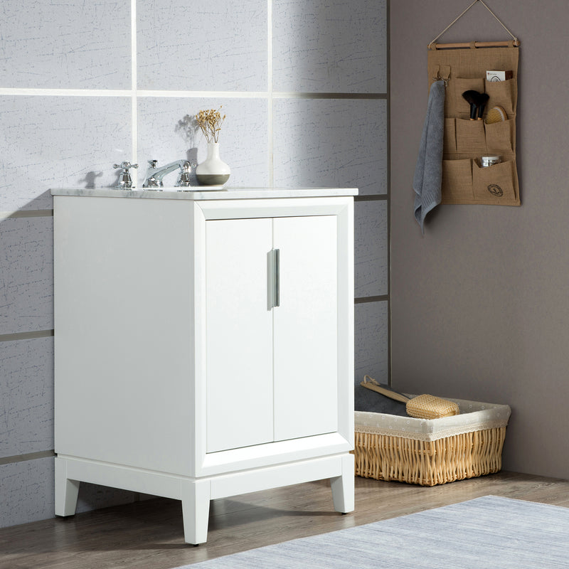 Water Creation Elizabeth 24" Single Sink Carrara White Marble Vanity In Pure White with Matching Mirror EL24CW01PW-R21000000