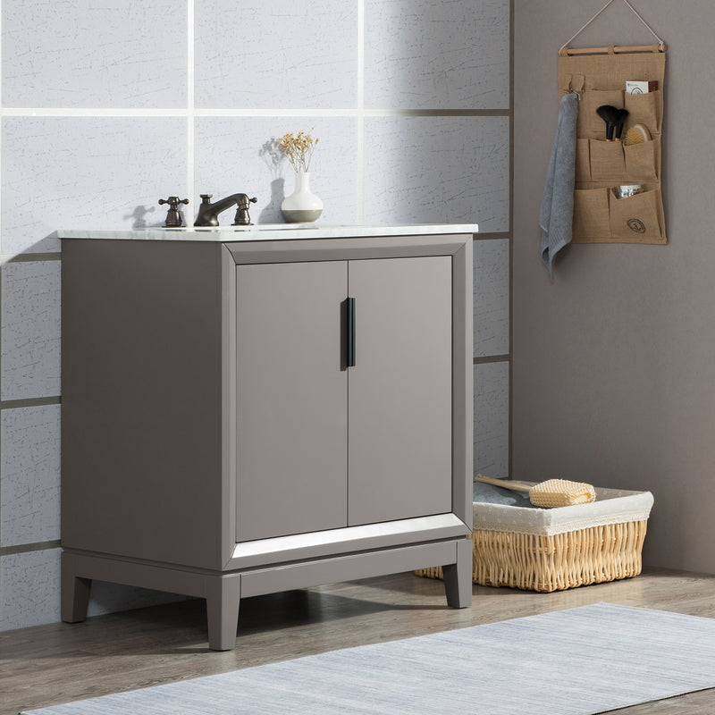 Water Creation Elizabeth 30" Single Sink Carrara White Marble Vanity In Cashmere Gray EL30CW03CG-000000000