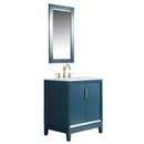 Water Creation Elizabeth 30" Single Sink Carrara White Marble Vanity In Monarch Blue with Matching Mirror EL30CW06MB-R21000000