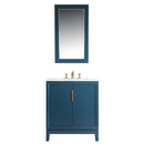 Water Creation Elizabeth 30" Single Sink Carrara White Marble Vanity In Monarch Blue with Matching Mirror and F2-0013-06-FX Lavatory Faucet EL30CW06MB-R21FX1306