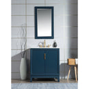 Water Creation Elizabeth 30" Single Sink Carrara White Marble Vanity In Monarch Blue with Matching Mirror and F2-0012-06-TL Lavatory Faucet EL30CW06MB-R21TL1206