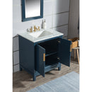 Water Creation Elizabeth 30" Single Sink Carrara White Marble Vanity In Monarch Blue with Matching Mirror and F2-0013-06-FX Lavatory Faucet EL30CW06MB-R21FX1306