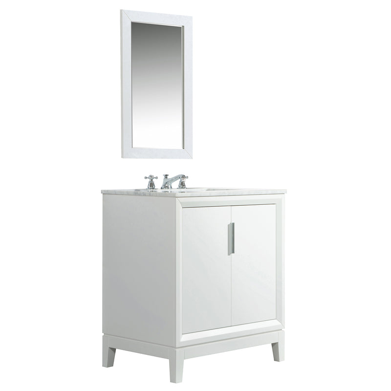 Water Creation Elizabeth 30" Single Sink Carrara White Marble Vanity In Pure White with Matching Mirror EL30CW01PW-R21000000