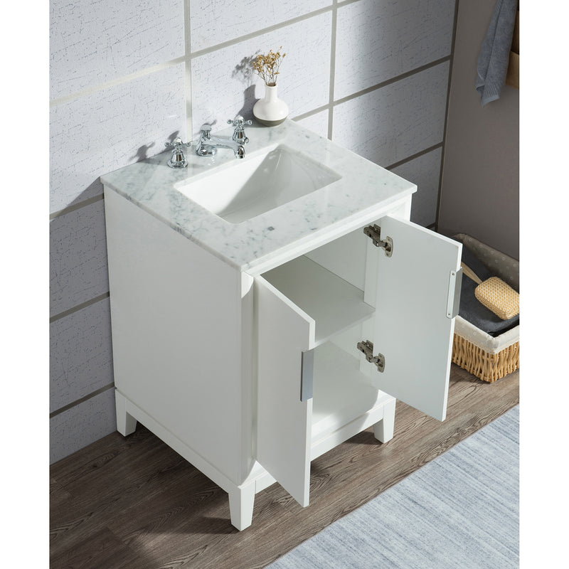 Water Creation Elizabeth 30" Single Sink Carrara White Marble Vanity In Pure White with Matching Mirror EL30CW01PW-R21000000