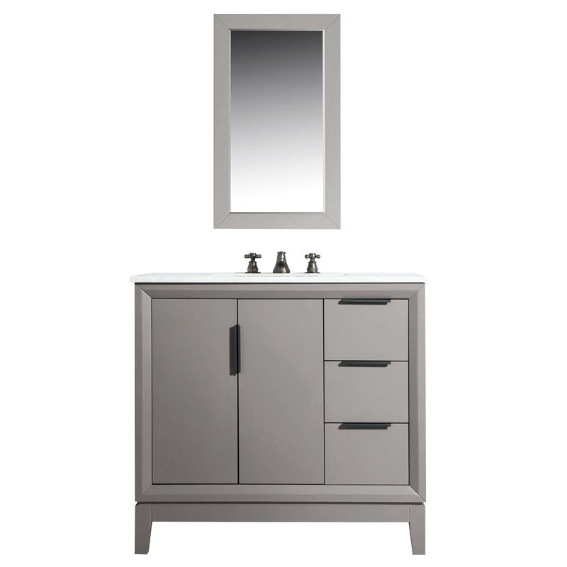 Water Creation Elizabeth 36" Single Sink Carrara White Marble Vanity In Cashmere Gray with Matching Mirror and F2-0012-03-TL Lavatory Faucet EL36CW03CG-R21TL1203