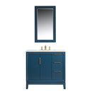 Water Creation Elizabeth 36" Single Sink Carrara White Marble Vanity In Monarch Blue with Matching Mirror and F2-0013-06-FX Lavatory Faucet EL36CW06MB-R21FX1306