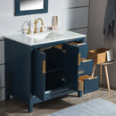 Water Creation Elizabeth 36" Single Sink Carrara White Marble Vanity In Monarch Blue EL36CW06MB-000000000