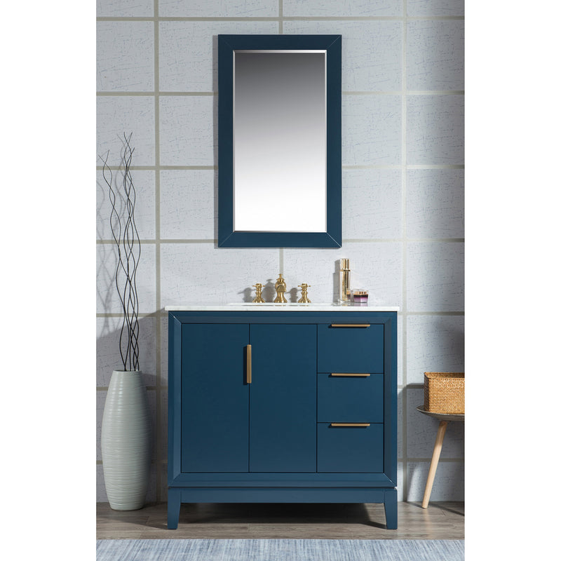 Water Creation Elizabeth 36" Single Sink Carrara White Marble Vanity In Monarch Blue with F2-0013-06-FX Lavatory Faucet EL36CW06MB-000FX1306